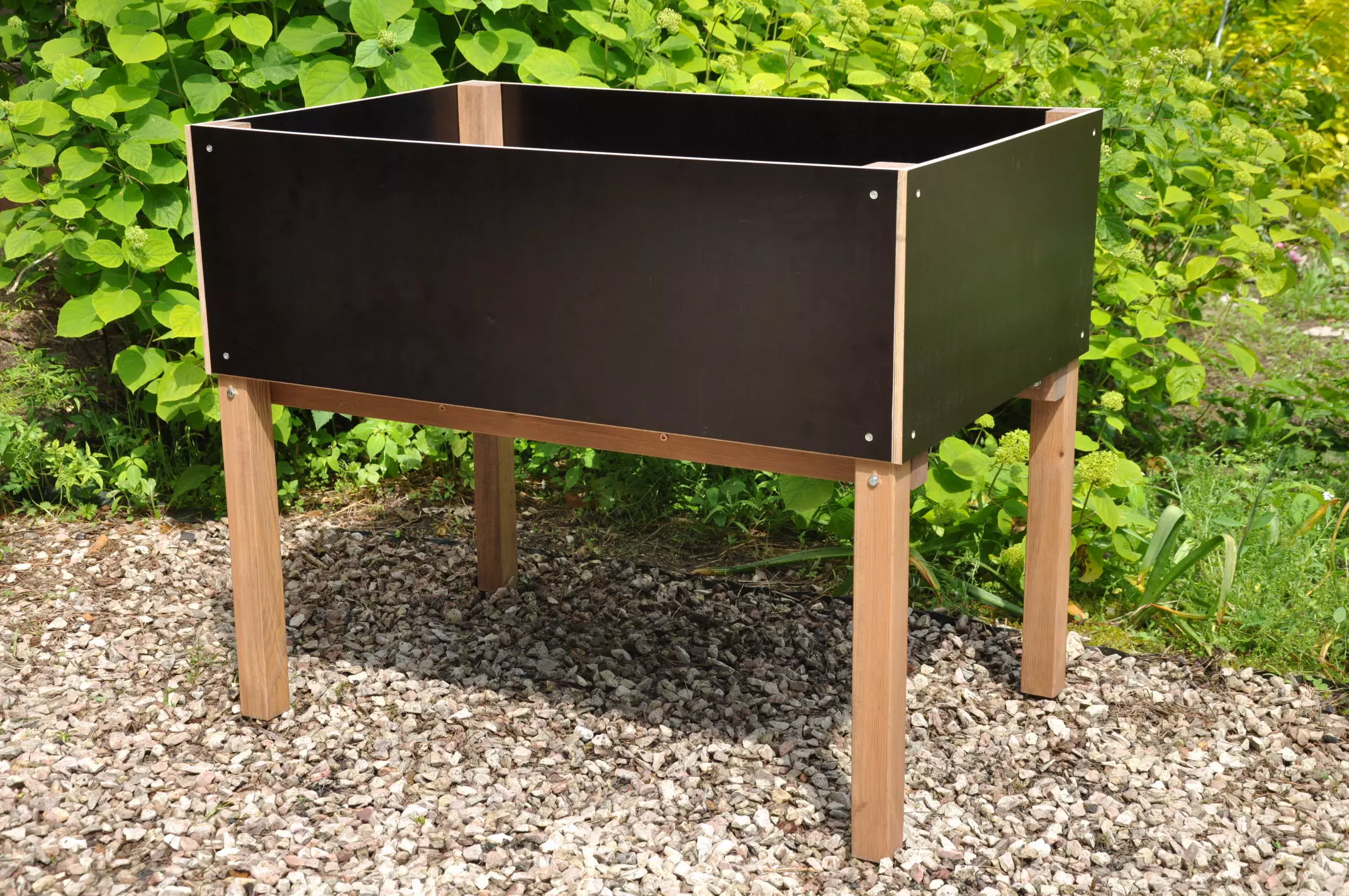 Heavy Duty højbed på ben 90x60 i sort vandtæt krydsfiner, professionelt plantehøjbed til grøntsager og bær